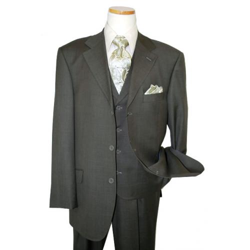 Extrema by Zanetti Solid Olive Super 120's Wool Vested Suit 2642